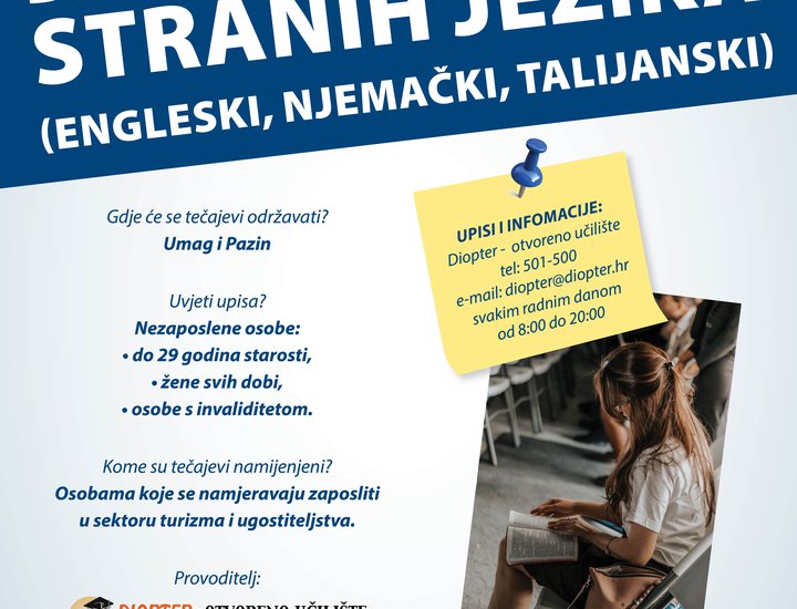 Istarska županija organizira besplatne tečajeva stranih jezika za nezaposlene osobe u Umagu i Pazinu